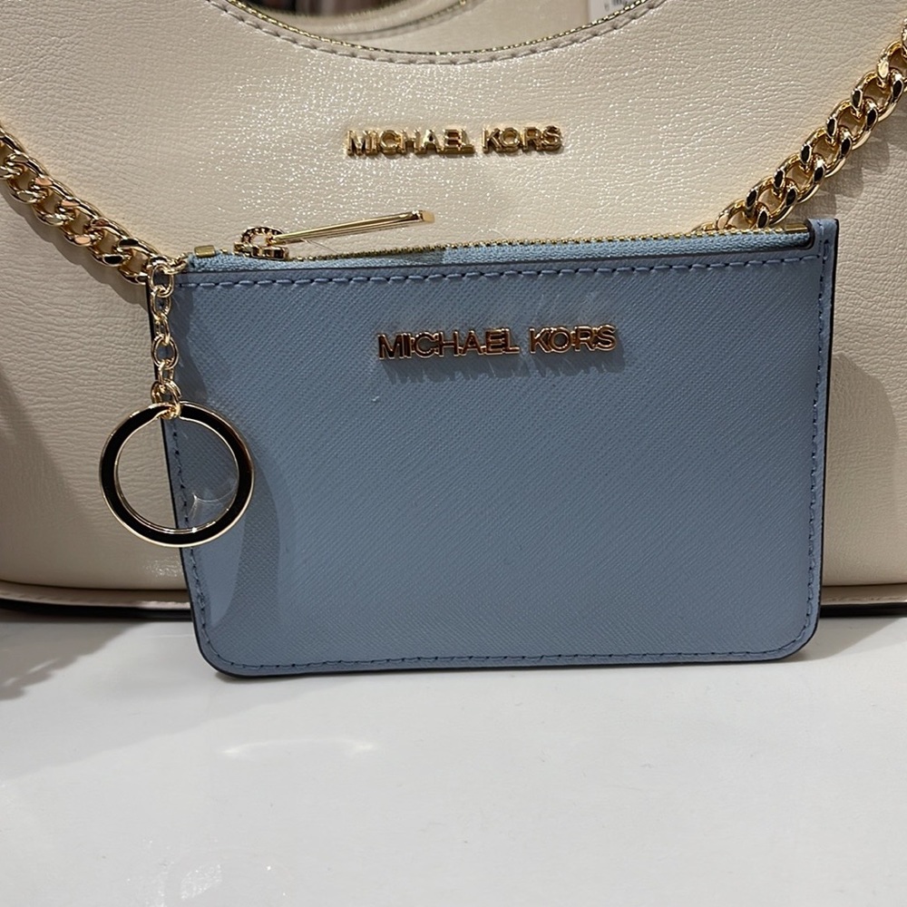 MICHAEL KORS SMALL TOP ZIP COINPOUCH WITH ID CARD CASE WALLET 
PALE BLUE
NWT - Picture 7 of 16